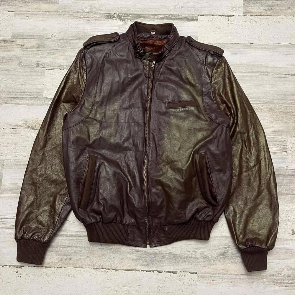 Vintage 80s Iridescent Shiny Leather Aviator Bomber Jacket L